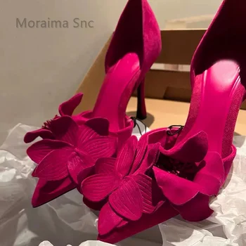 Femei Floare Tocuri inalte Pantofi Singur Sexy Negru Rosu Pompe de Vară 2023 Designer Nou Partid Pantofi Rochie de Mireasa Stiletto Zapatos
