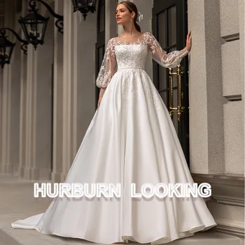 HERBURN Simplu Printesa Rochii de Mireasa Elegante din Satin de Moda Curtea Tren Personalizate Vestidos De Novia Vestido De Casamento