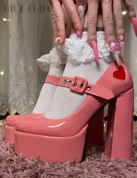 RIBETRINI de Lux Dragoste Platforma Căsătorească cu Janes Pompe Pentru Femei Inima Super Pantofi cu Tocuri Indesata Partid Roz Drăguț Pantofi pentru femei