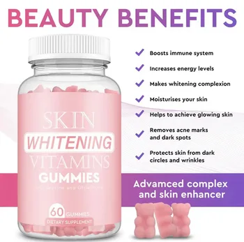 1 sticla de glutation albire gummy ajută la realizarea radiant pielii protejează pielea de cercurile intunecate si a ridurilor