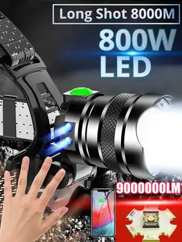 1000000LM 800W cu LED Far Puternic USB Reîncărcabilă Cap Lanterna XHP360 Faruri LED Zoom Lampă de Cap bătaie Lungă Felinar