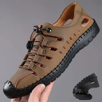 2023[piele] Noi de Vara Sandale Barbati Plajă în aer liber Sandale din Piele pentru Bărbați Pestera Pantofi cu Talpă Moale Respirabil Pantofi Casual, Sandale