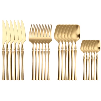 24buc Set de Cină Aur Mat, Inox Set de Tacâmuri de Aur Furculiță Lingură, Cuțit de Tacâmuri Vesela Cină Set de Bucătărie de Lux