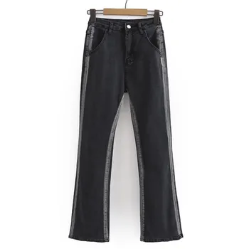 4XL Plus Dimensiune Blugi Femei 2023 Primăvară Denim Flare Pantaloni de Culoare de Contrast Stretch Slim Clopot-Fund Supradimensionate Curba Haine