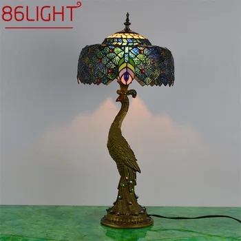 86LIGHT Tiffany Lampă de Masă Păun Contemporan, Retro Creative Decor de Lumină LED-uri Pentru Acasă