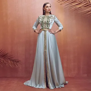 Albastru Marocan Caftan Rochii de Seara O-Gât Cristal arabă Musulmană Ocazie Speciala robe de soirée vestidos elegantes para mujer