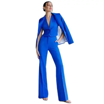 Albastru regal Costume pentru Femei 3 Bucăți de Afaceri Pantaloni Sacou Sacou+Vesta+Pantaloni Largi Picior de Agrement Petrecere Formală Seturi Doamna Purta