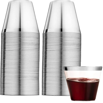 Argint Cu Ramă De Pahare De Plastic, Pahare De Plastic Reutilizabile Cupe Băutură Petrecere Pahare Pentru Sampanie Cocktail Martini
