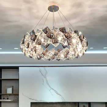 Art Led-uri Candelabru Lampă de Pandantiv Lumina în Cameră Decor Modern Luciu K9 Cristal E14 Foaierul de Lux de Aur de Metal de Viață Agățat lampa Interior