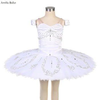 B22215 Alb Profesionale de Dans Balet Tutu cu Argint Aplicatiile Clatita Balet pentru Adulți Fete Balerina Costum Solo