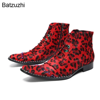 Batzuzhi Nou Design Cizme Barbati Pantofi Rosu Leopard din Piele Glezna Cizme pentru Bărbați Subliniat Toe Moda de Petrecere si Nunta Cizme Barbati!