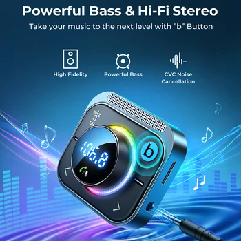 Bluetooth 5.3 FM/AUX Bluetooth Adaptor Auto Air Vent de Instalare & Bass Boost Cu 3 Porturi PD&QC 3.0 FM Auto Bluetooth Transmițător