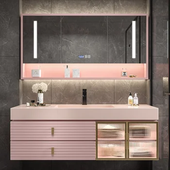 Corpul bazin baie, stejar cabinet baie, montat pe perete inteligent chiuvetă, spălare de mână de spălat și masă, minimalist