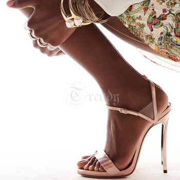 Culoare Metal Stilet Sandale Femei Tocuri Roz Sandale Sexy Rotund Toe Slingback Catarama Tubulare Pvc Cer Albastru Pantofi Maro