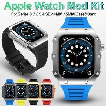 De lux Modificarea Mod Kit Pentru Apple Watch Seria 8 7 Caz 45mm Curea de Metal Bezel Rama Pentru Iwatch Seria 6 5 4 SE 44MM