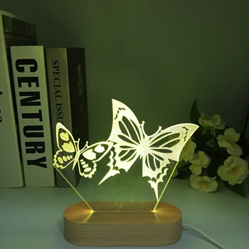 Din lemn Fluture 3D Lampa de 7 sau 16 Culori Schimbare Veioza Uimitoare de Vizualizare Optică Cadouri Pentru Iubitorii de Fete masa Decor de Masă