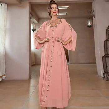 Eid Mubarak Diamante Kimono Cu Maneci Femei Musulmane Maxi Rochie De Seara, Rochie De Petrecere Dubai Abaya Caftan Islam Halat De Ramadan Rochie Caftan