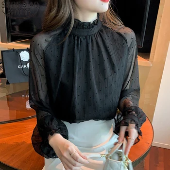 Franceză Stil Vintage Cu Buline Șifon Bluza Femei Casual Tricouri Largi Primăvara Anului 2023 Noua Moda Topuri Negre Blusa Mujer 18729