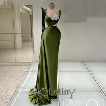 Kybeliny Verde De Bal Rochii De Catifea Pe Un Umăr Cristale Rochii De Seara Vestidos De Fiesta 2023 Pentru Femei Formale Personalizate