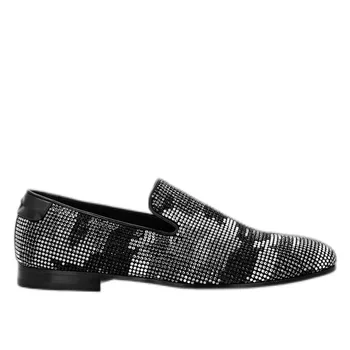 Mai Nou Design De Moda Bărbați Manual Spike Negru Gri Argintiu Mocasini Pantofi Pista Nituri Stralucitoare Petrecere Pantofi De Nunta De Argint
