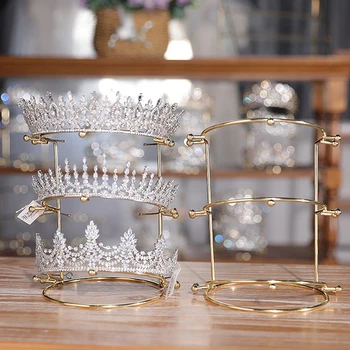 Mireasa Coroana Tiara Bentita Suport Titularul Printesa Pietre Coroana Rack De Afișare De Aur De Metal De Cristal Benzi Organizator