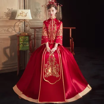 Mireasa Rochie De Mireasa Stil Chinezesc Costum De Epocă Rafinat Cu Paiete, Broderie Cheongsam Căsătorie Costum