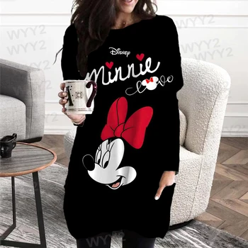 Noi Disney Mickey si Minnie de Imprimare de Moda pentru Femei Buzunar Maneca Lunga Camasa de Primavara Toamna Femei Hoodless Sus Harajuku y2k