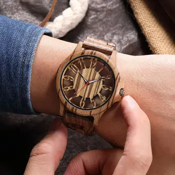 Nou stil goale cuarț din lemn ceas pentru bărbați și femei, cadran mare