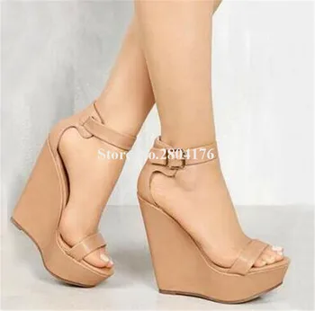 Noul Design De Moda Pentru Femei Sandale Mare Platforma Wedge Sandale De Curea Glezna Negru Nude Din Piele Sandale Pantofi Rochie