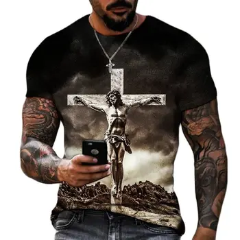 Nouă Bărbați T-Shirt Dumnezeu Religia lui Hristos Isus, Crucea de Imprimare 3D Hip Hop Liber Maneca Scurta Strada Purta Super Vintage T-Shirt