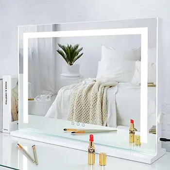 Oglinda cu Lumini, Masă -Oglindă de Machiaj Montat cu Estompat 3 Moduri de iluminare fundal cu LED-Banda de Lumina,Ecran Tactil de Control Cosmetice