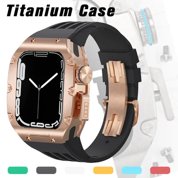 Pentru apple watch caz 45mm 44mm de Lux kit mod de Aliaj de Titan Capac Rama Cadru Fluororubber Curea iwatch 8 7 6 se 5 4 3 serii