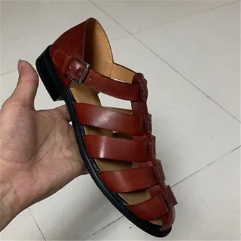 Piele de vacă manual capacul de la picior gol maro/rosu sandale de vara adevarata calitate a imaginii factory outlet sandale dropship