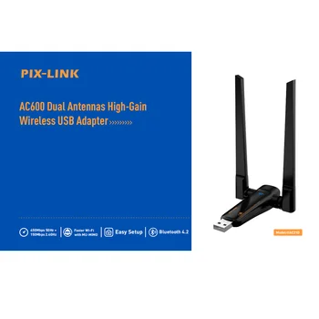 PIXLINK 600Mbps Antene High-Gain Wireless Adaptor USB Wi-Fi Dongle Bluetooth Wireless Adaptor USB Wifi 5 GHz+2.4 GHz