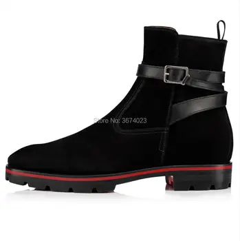 Qianruiti Design Negru Glezna Cizme Barbati Chelsea Cizme Anti-alunecare Toc Patrat Pantofi Casual Curea Papuceii Petrecere Pantofi pentru Bărbați