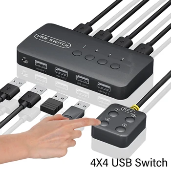 Switch KVM USB Comutator Comună Controller Hub Adaptor USB2.0 4 Intrari 4 Iesiri Pentru Laptop, Imprimantă, Tastatură, Mouse, Monitor
