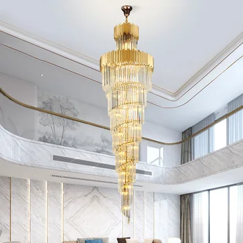 Timp modern candelabru de cristal pentru scara de lux living decorul camerei de iluminat hol mare vilă la mansardă led crystal luciu