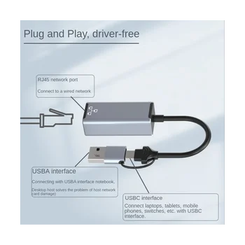 USB de Tip C Pentru RJ45 placa de Retea Wired Super Viteza USB 3.0 Adaptor Ethernet pentru PC Laptop, 1000Mbps placa de Retea