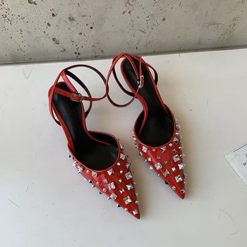 Vara a Subliniat Stras Nit Catarama Femei Sandale Stilet Tocuri Petrecere de Moda Pantofi Pentru Femei Culoare Solidă din Piele de Brevet