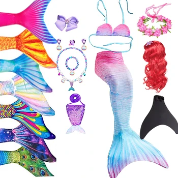 Vara Fete Little Mermaid Tail Costum De Costume De Baie, Îmbrăcăminte De Plajă Cosplay Dress Copii Ariel Set Costum De Sirenă Coada De Vacanță