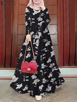 ZANZEA Vintage Maxi Rochii Femei cu Maneci Lungi Florale Maxi Rochie Volane Musulman Islamic Abaya Haine de Petrecere Sundress Halat de Femme