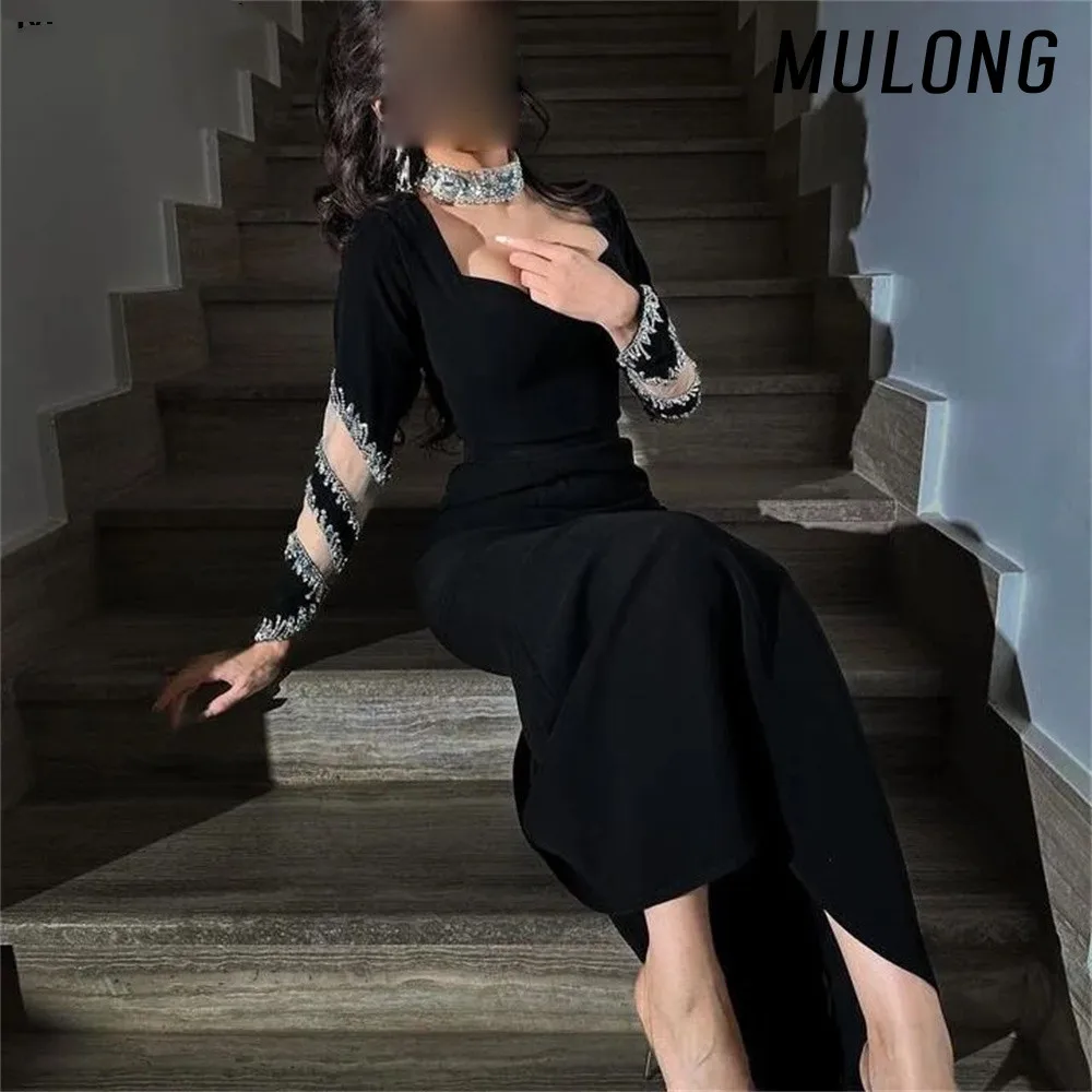 MULONG Negru rochii de Bal 2023 Rochii de Seara de Lux Șirag de mărgele V Gâtului Lung Rochii de Bal Rochii Lungi Pentru Femei Personalizate Noi