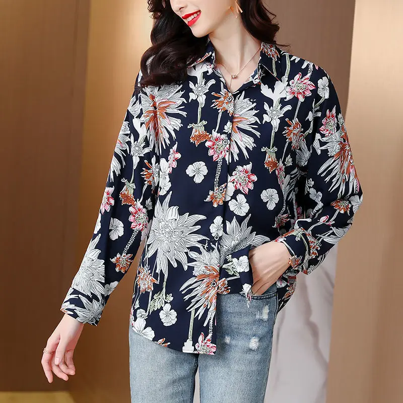 Subțire Intelectuală Îmbrăcăminte pentru Femei Guler de Turn-down Bluze Butonul de Imprimare de Moda Elegant Casual Primavara-Vara Temperament