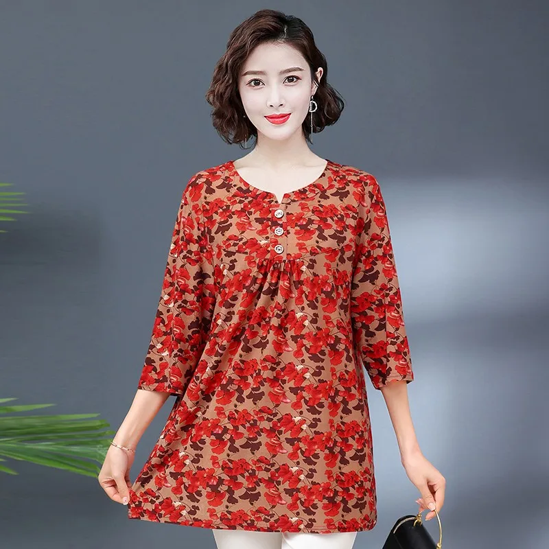 7XL Plus Dimensiunea Femei Primavara-Vara Bluze Camasi Lady Fashion Casual Maneca Jumătate O-gât Guler Floare de Imprimare Blusas Topuri