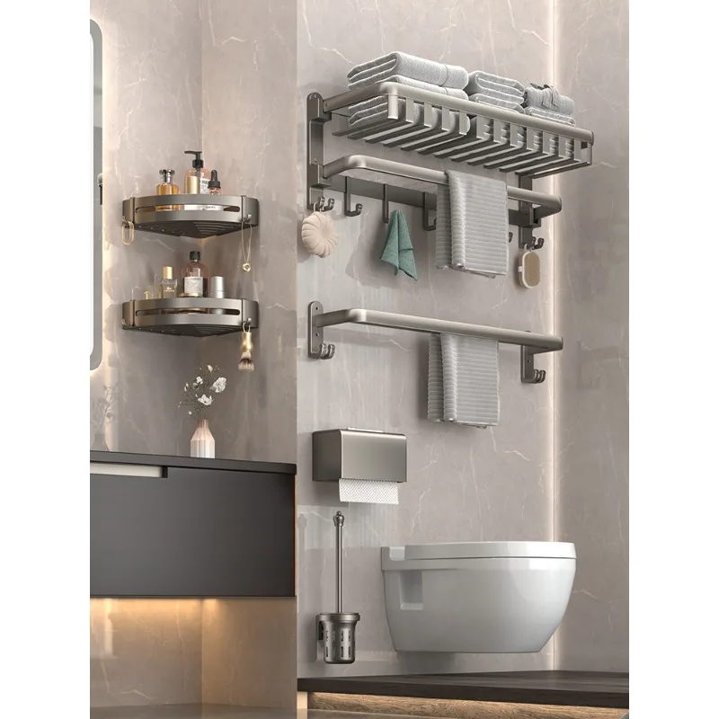 Spațiu de aluminiu, suport prosop, non perforate baie, baie raft de depozitare, montare pe perete, toaletă, baie, prosoape, toate într-o singură