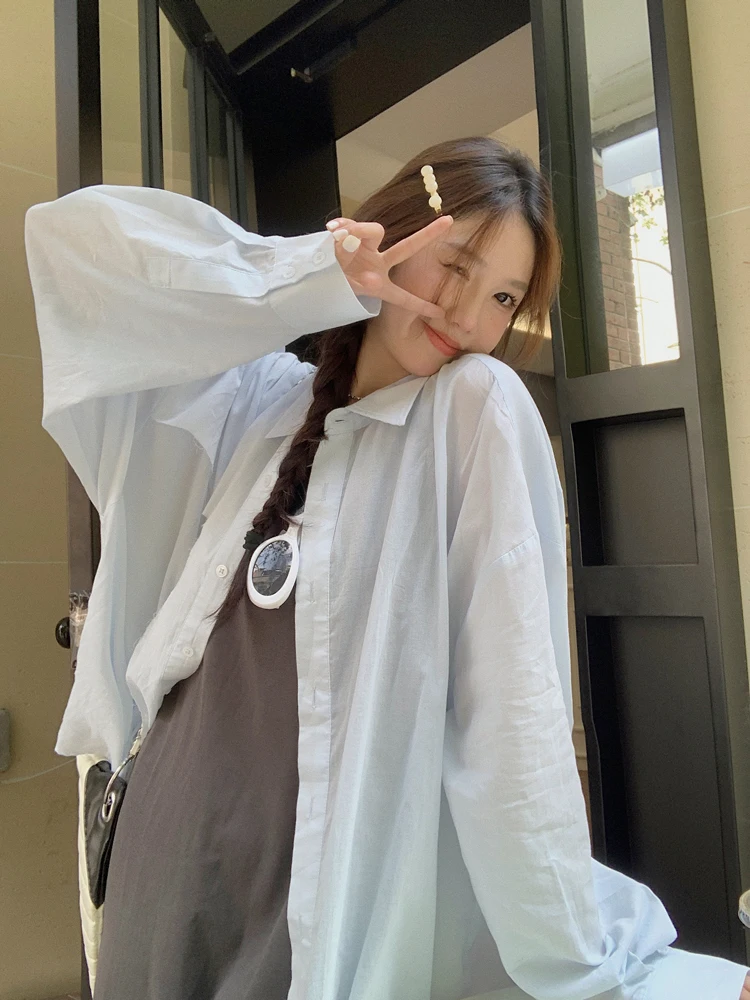 GBB4289 Vara 2023 Nou coreean Liber Casual Tricou Subțire Simplu Solid Polo Maneca Lunga Top pentru Femei Trend
