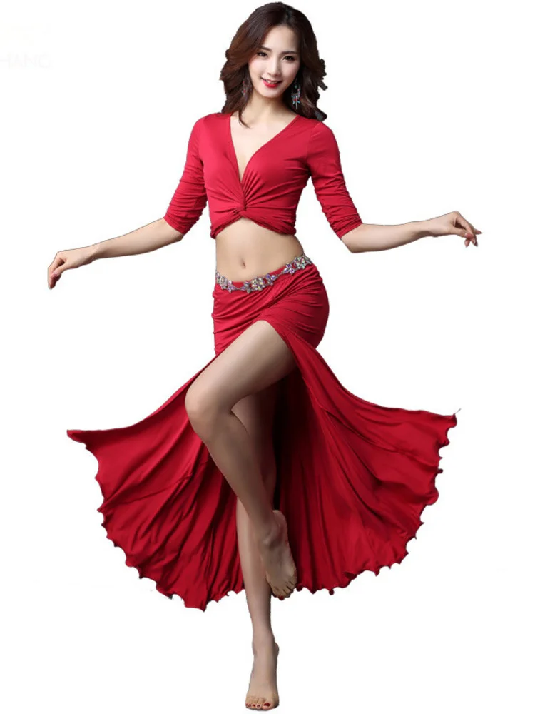 Talie Mare Dans Oriental Fuste Flamco Egiptean Belly Dance Latină Haine De Culoare Solidă Femeii Dansatoare De Jazz Fusta Eleganta