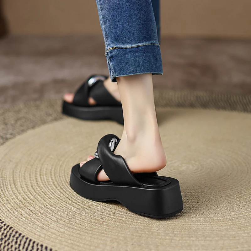 MORAZORA 2022 Noua piele de Oaie Solide de Femei Papuci de Metal Decor Plat Cu Tocuri Papuci de Moda Doamnelor Rochie de Vara Pantofi
